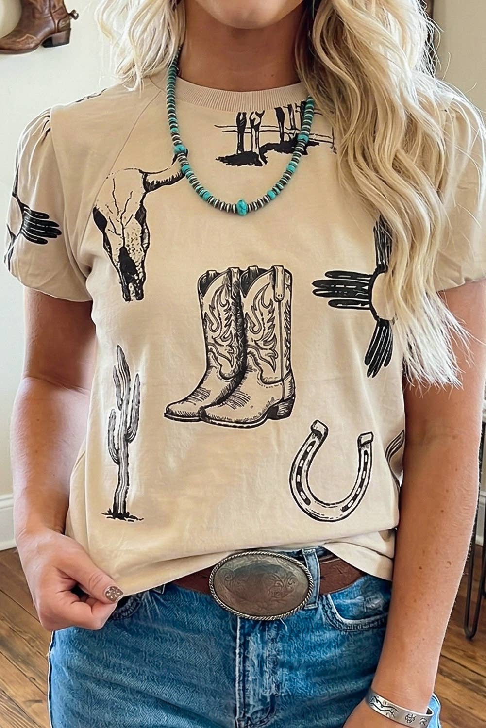 Retro Western Print T Shirt