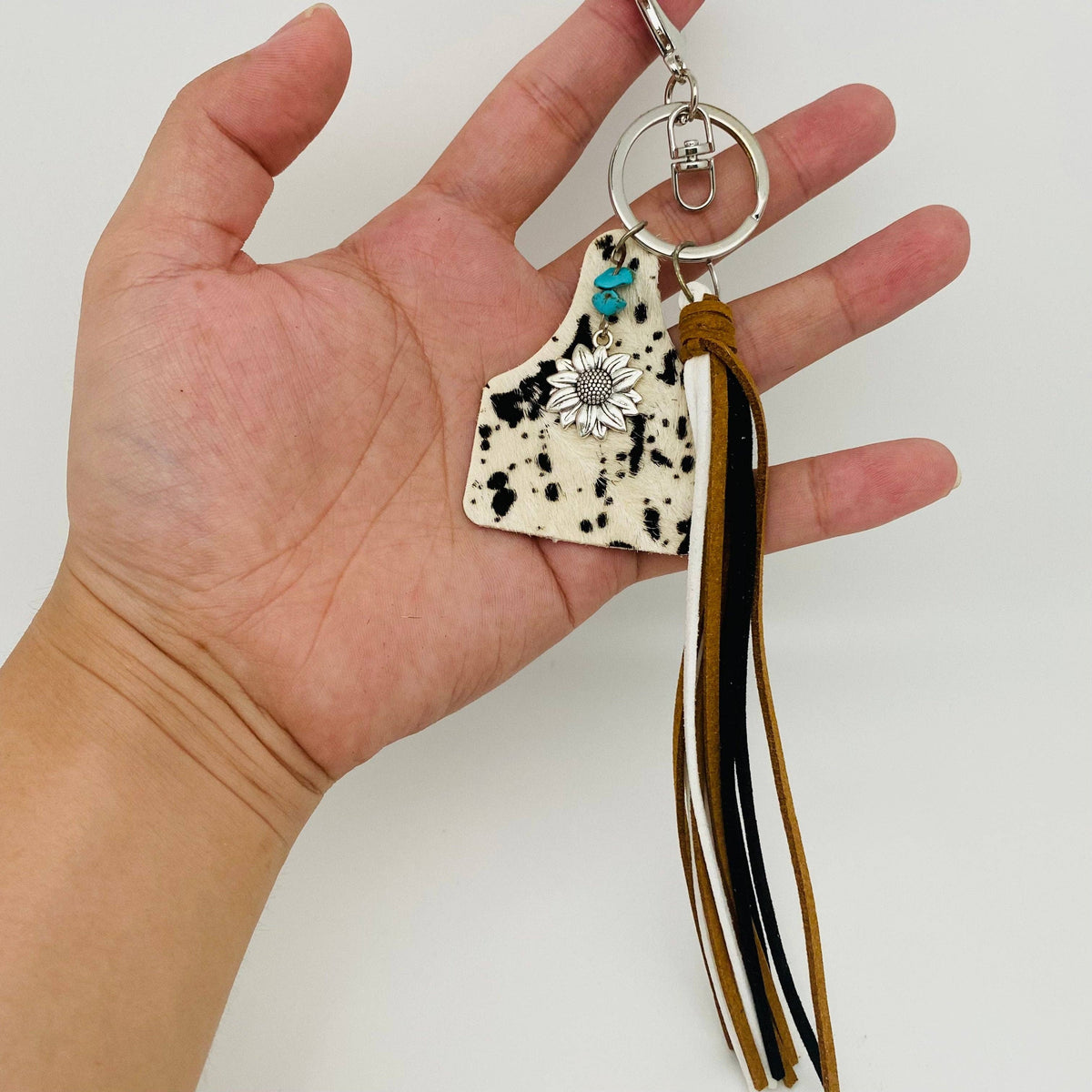 Western Style Geometric Cowhide Keychain