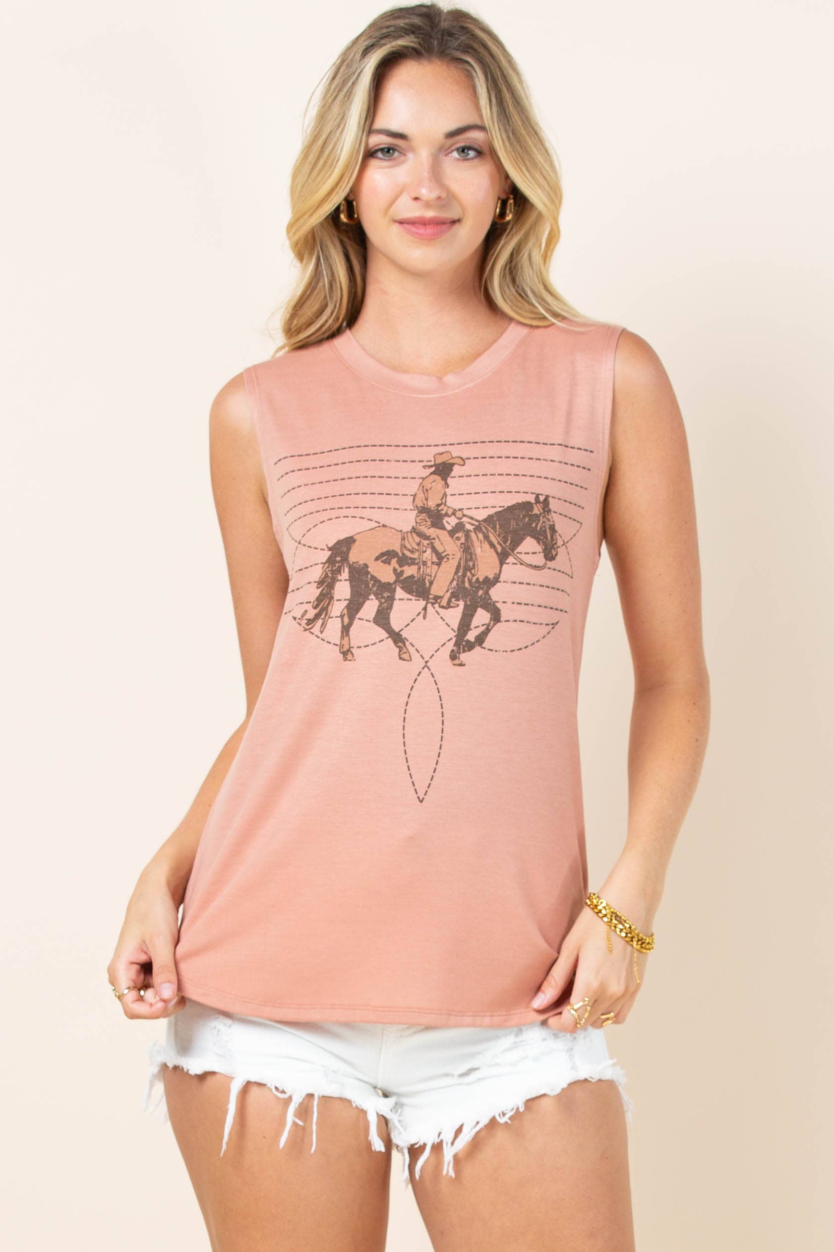 Cowboy Boot Stitch Graphic Sleeveless Top