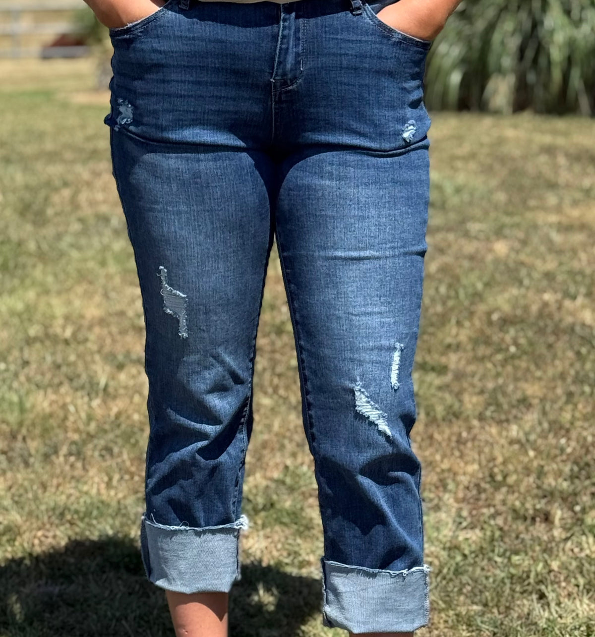 Real Teal High-Rise Distressed Denim