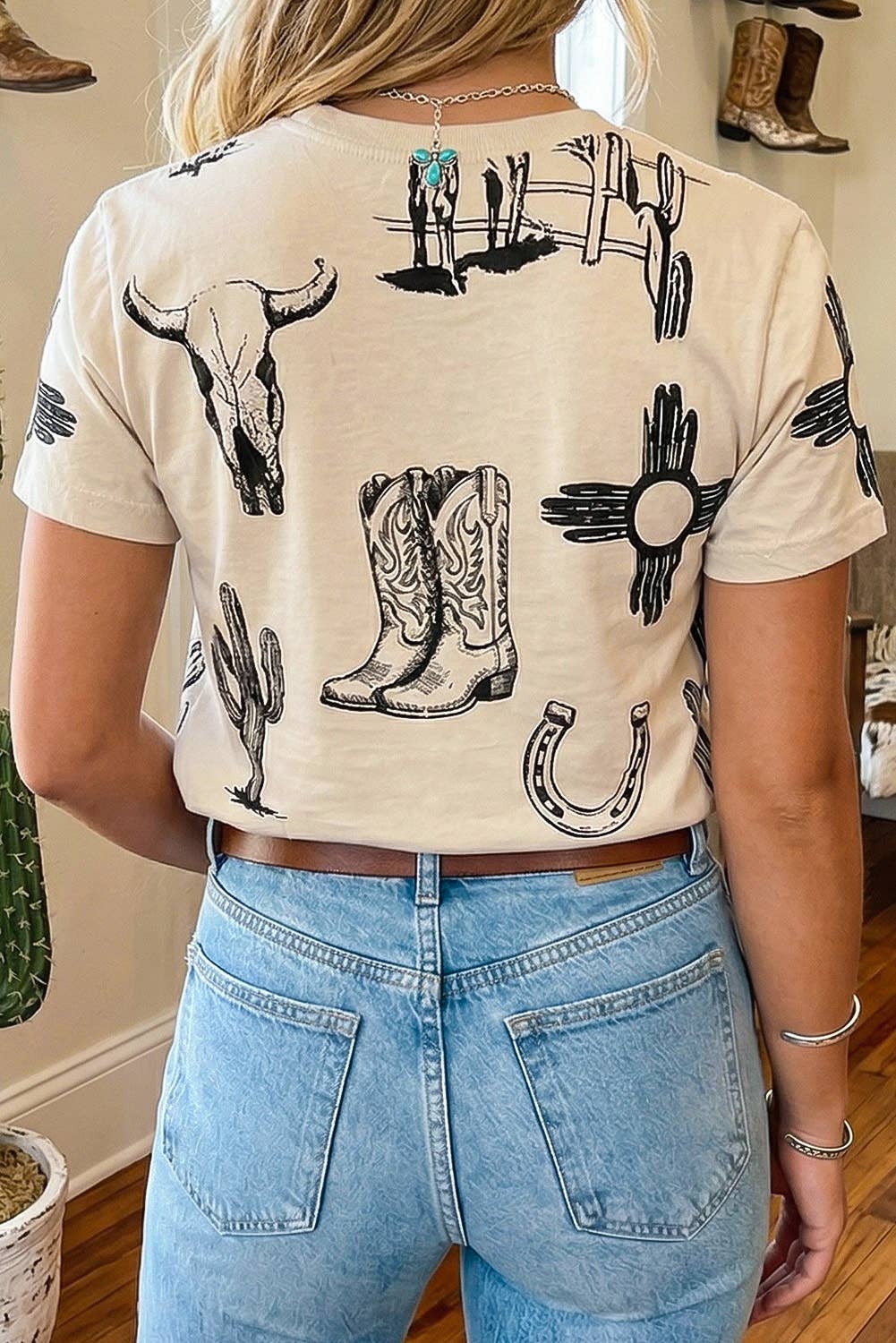 Retro Western Print T Shirt