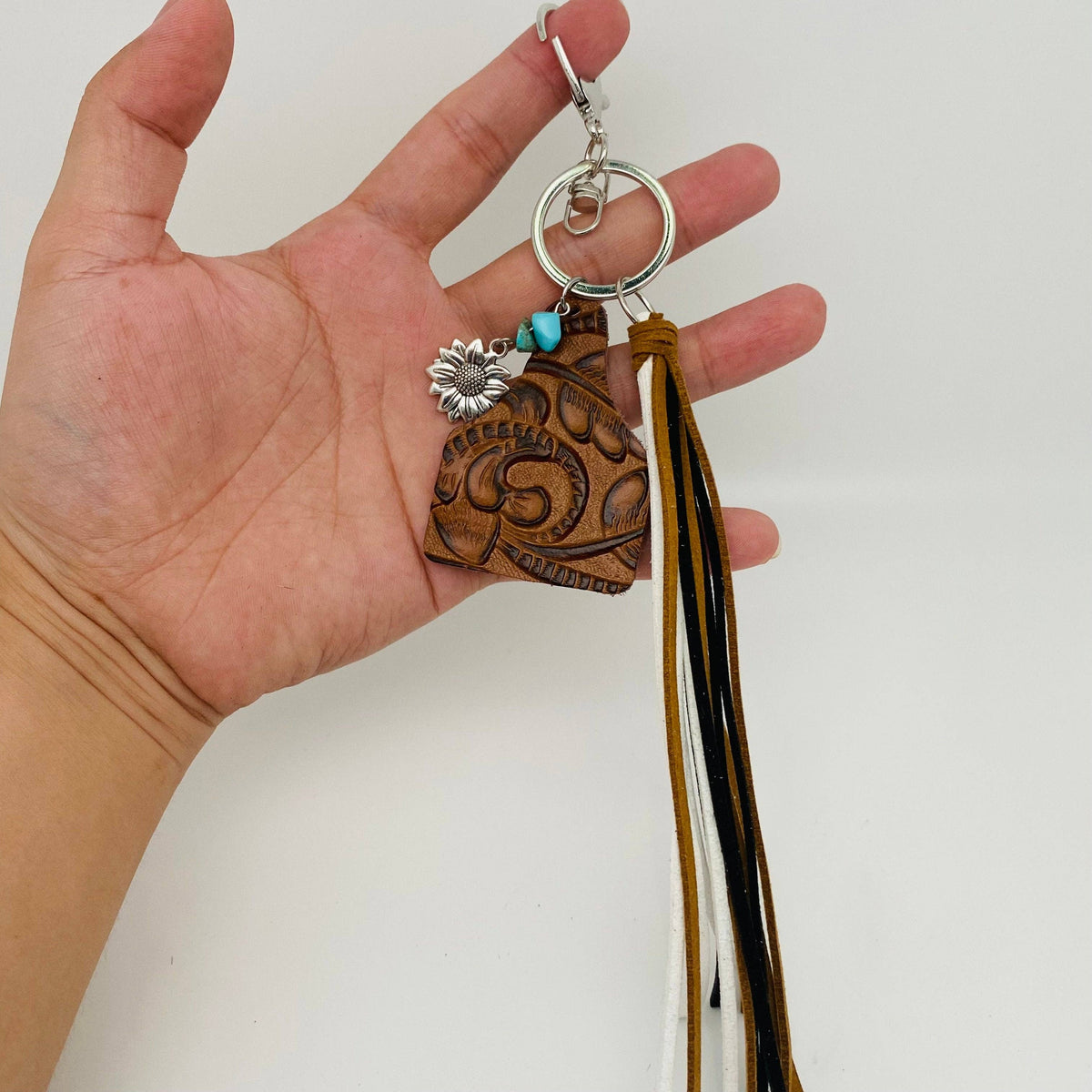 Western Style Geometric Cowhide Keychain