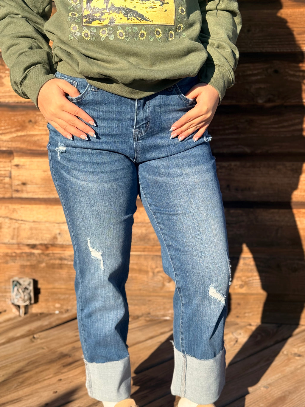 Real Teal High-Rise Distressed Denim
