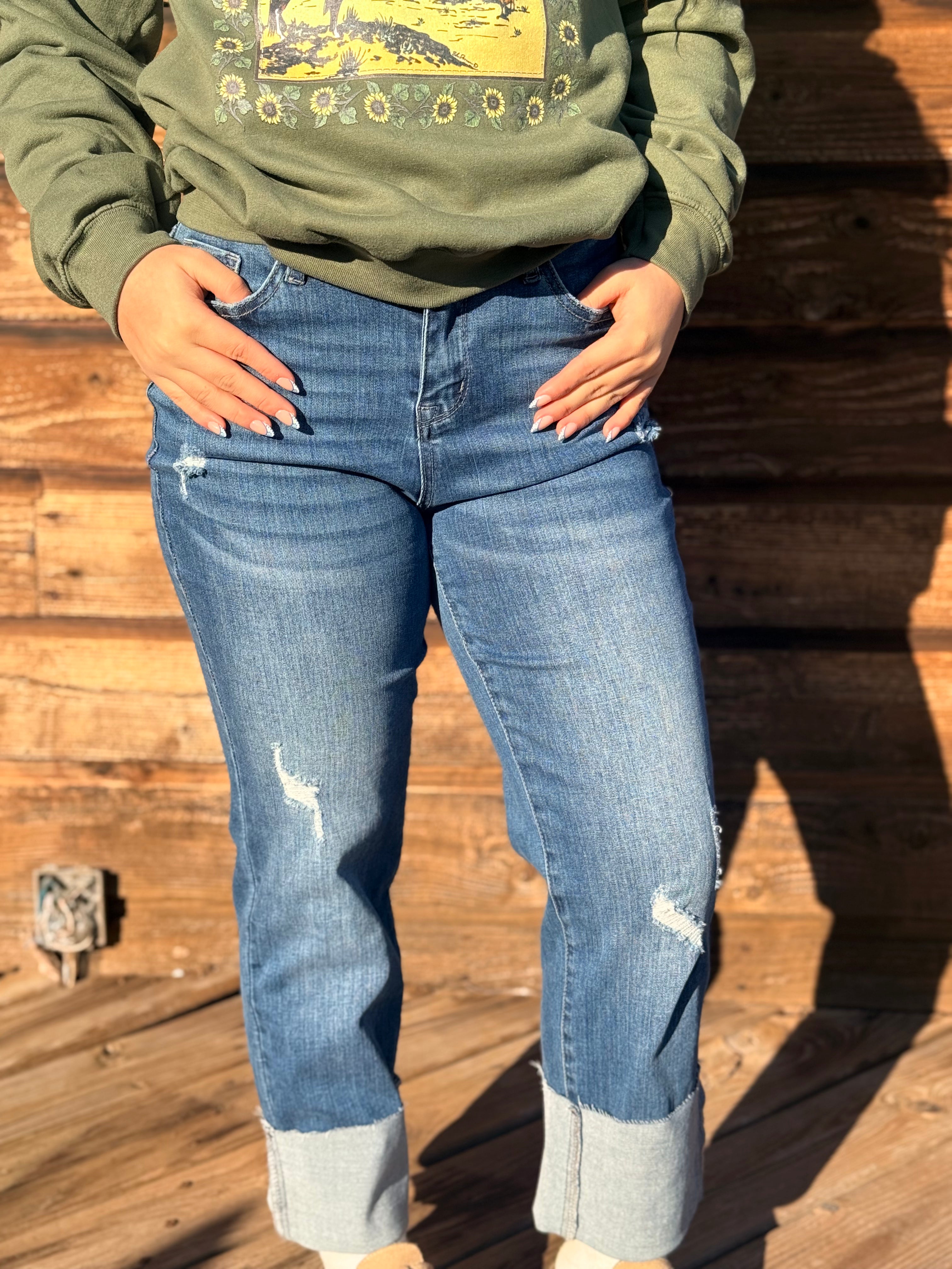 Real Teal High-Rise Distressed Denim