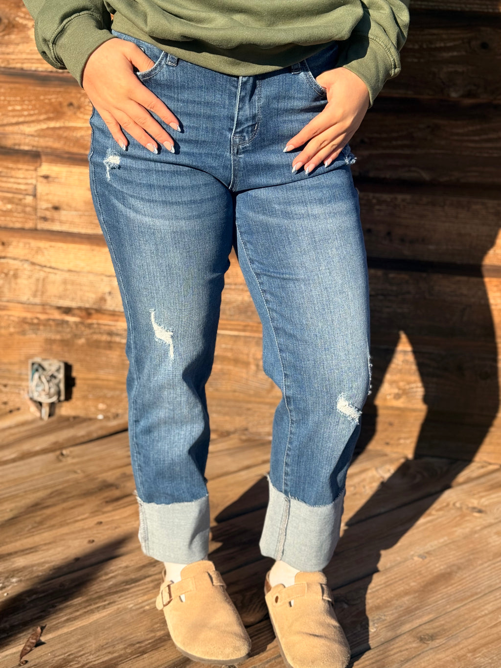 Real Teal High-Rise Distressed Denim