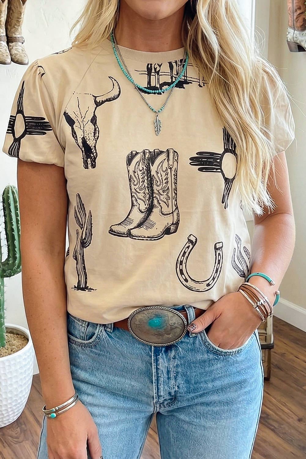 Retro Western Print T Shirt